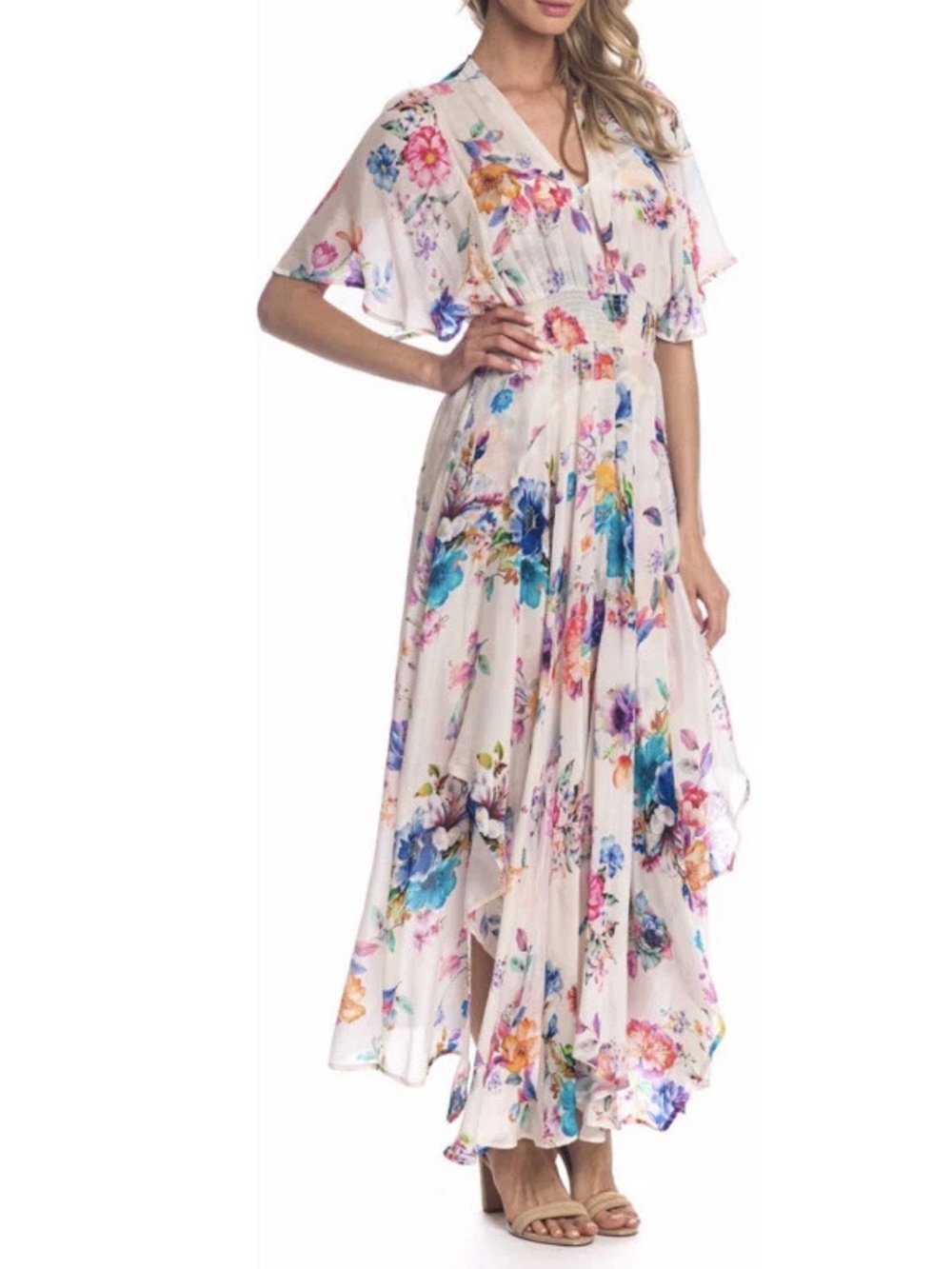 TOLANI Daphne Pearl Floral Print Maxi Dress